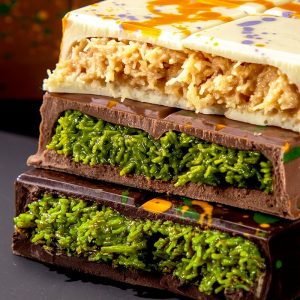 Embassar Dubai Style Pistachio Cream Filled Chocolate Bar – Milk & White Chocolate with Crispy Knafeh