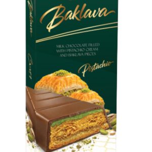 Premium Sweet Solid Milk Chocolate Baklava Bar with Filled Cream and Candy Pieces