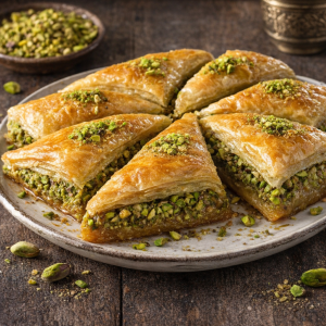 Premium Handmade Halal Sweet Pistachio Triangle Baklava Traditional Turkish Dessert with Antep Pistachio