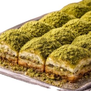 Premium Halal Handmade Sweet Pistachio Cold Baklava Traditional Turkish Dessert with Milk and Pistachio